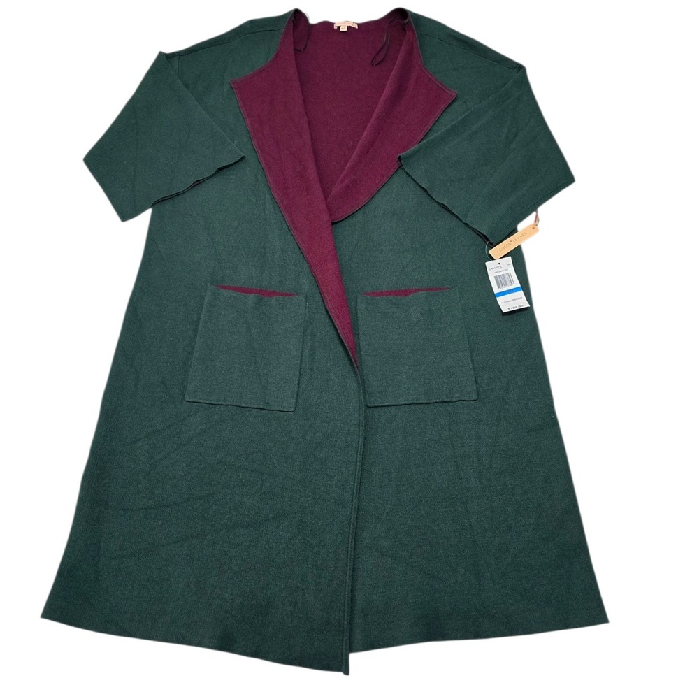 Gibson Latimer Reversible‎ Open Front Cardigan Sweater Burgundy Green XL